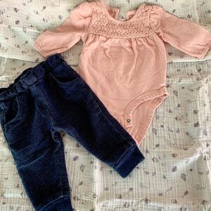 Carter's Pink w/ Lace and Stretchy Jeans Set